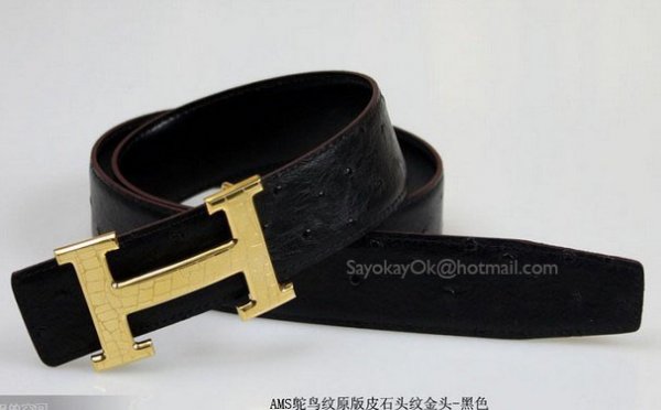 Hermes Ostrich Stripe Leather Reversible Belt Stone Stripe Gold